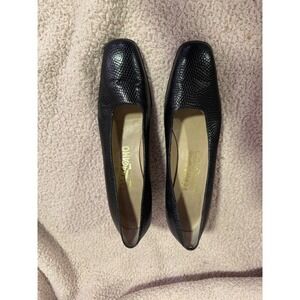 Salvatore Ferragamo Leather Pumps Block‎ Heel Square Toe Shoes